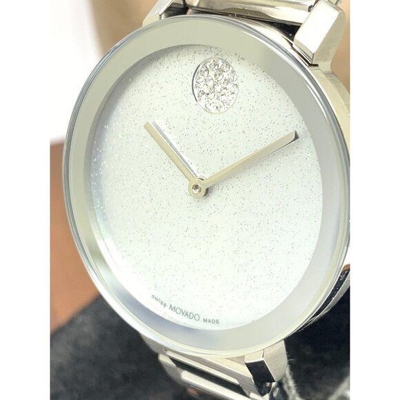 Movado Women's Watch 3600334 Bold Swiss Quartz Glitter Silver Dial Steel 34mm